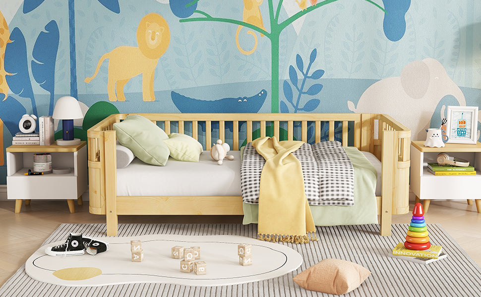 Twin Size Wood Platform Bed for Kids, Wood Low Profile Twin Bed with Rails for Girls and Boys, Natural (Patented Design, Expect Arrival Date 2026/5/11 Old SKU W2593P190150) image 6