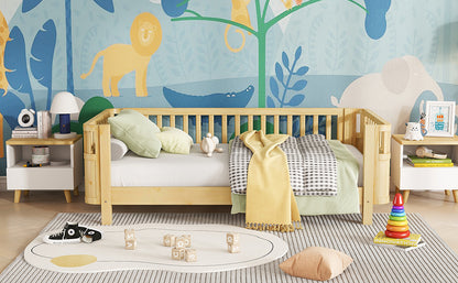 Twin Size Wood Platform Bed for Kids, Wood Low Profile Twin Bed with Rails for Girls and Boys, Natural (Patented Design, Expect Arrival Date 2026/5/11 Old SKU W2593P190150) image 6