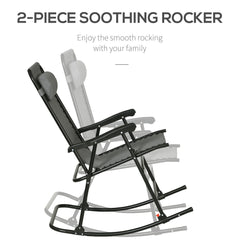 Outsunny 2 Piece Outdoor Rocking Chair Set, Patio Folding Lawn Rocker Set with Headrests for Yard, Patio, Deck, Backyard, Gray