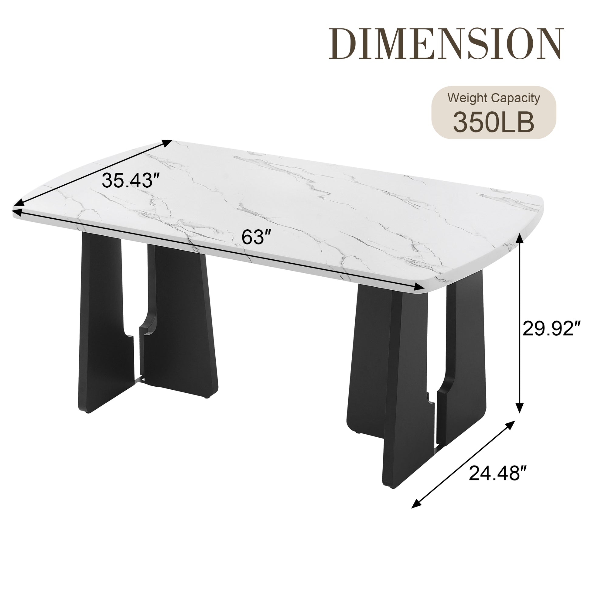 63" Modern Faux Marble Dining Table - Black/White Marble Top with Sturdy Geometric Legs, Stylish Kitchen & Dining Room Table for Home, Apartment, Office, Easy to Assemble, White+Black image 3