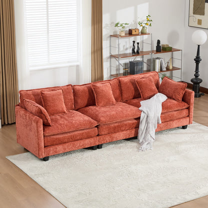 Cloud Sofa 3 Seats (Ottoman is not included), Modern Sectional Couch, for Living Room Bedroom and Apartment, Comfy Double Layer Upholstered Seat Cushion, Breathable Chenille Fabric,Orange,SS5013OG image 4