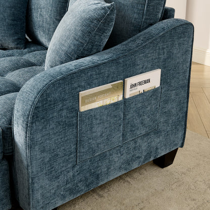 Two-seater sofa, double sofa chaise longue, with irregular armrests and backrests, footrest with storage space, comes with two small throw pillows, suitable for living room and bedroom -Blue image 7