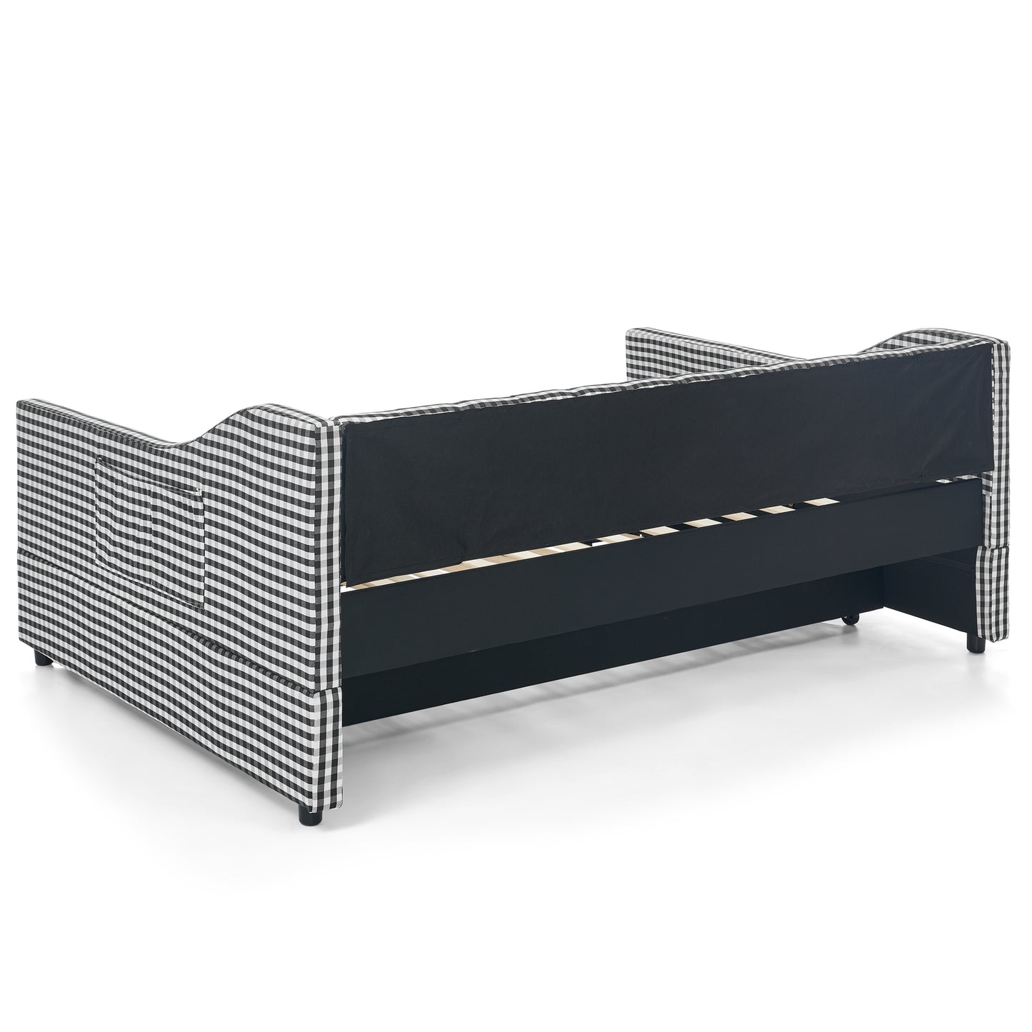 Full‑Size Daybed,Upholstered Convertible Daybed with Tufted Button Backrest, 3‑in‑1 Versatile Sofa Bed with Pull‑Out Trundle & Side Storage, Perfect for Compact Living-Black image 11
