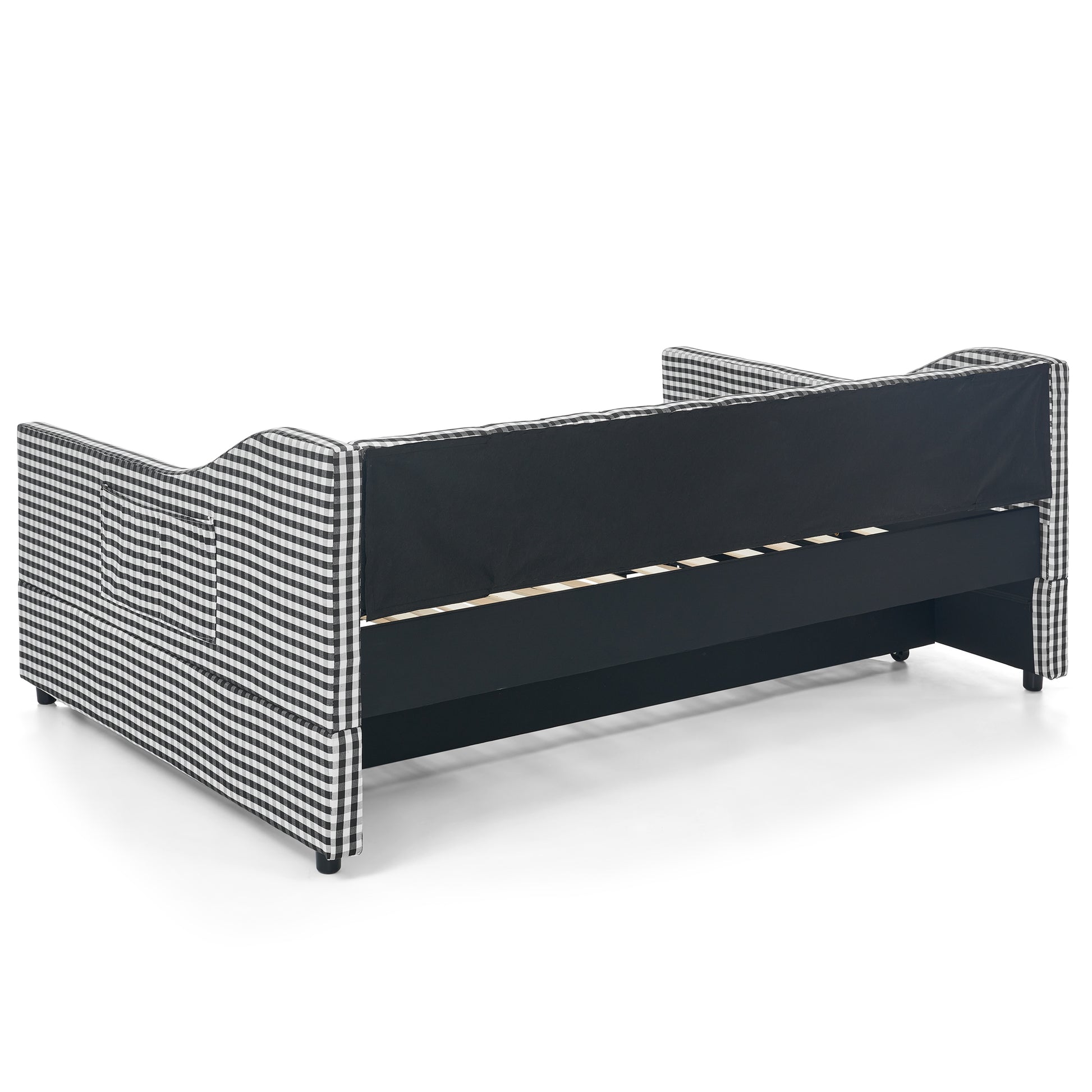 Full‑Size Daybed,Upholstered Convertible Daybed with Tufted Button Backrest, 3‑in‑1 Versatile Sofa Bed with Pull‑Out Trundle & Side Storage, Perfect for Compact Living-Black image 11