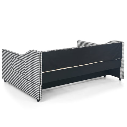 Full‑Size Daybed,Upholstered Convertible Daybed with Tufted Button Backrest, 3‑in‑1 Versatile Sofa Bed with Pull‑Out Trundle & Side Storage, Perfect for Compact Living-Black image 11