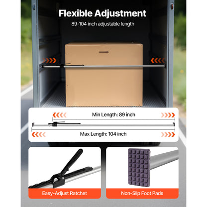 Cargo Bar, Cargo Bar Adjustable from 89" to 104", Heavy-duty Steel Cargos Stabilizer with Non-Slip Foot Pads, Truck Bed Load Lock Bars for Box Trucks, Semi-Trailers, Trailers (2PCS) image 3