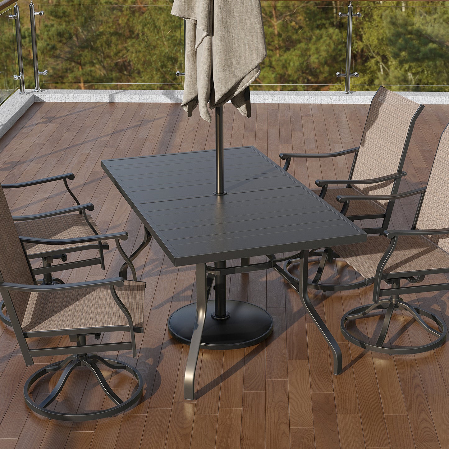 Outdoor Dining Table 60"x35", Rectangle Patio Dining Table with 1.57" Umbrella Hole, Outdoor Metal Furniture for Patio, Graden, Backyard and Poolside, Weather-Resistant image 2