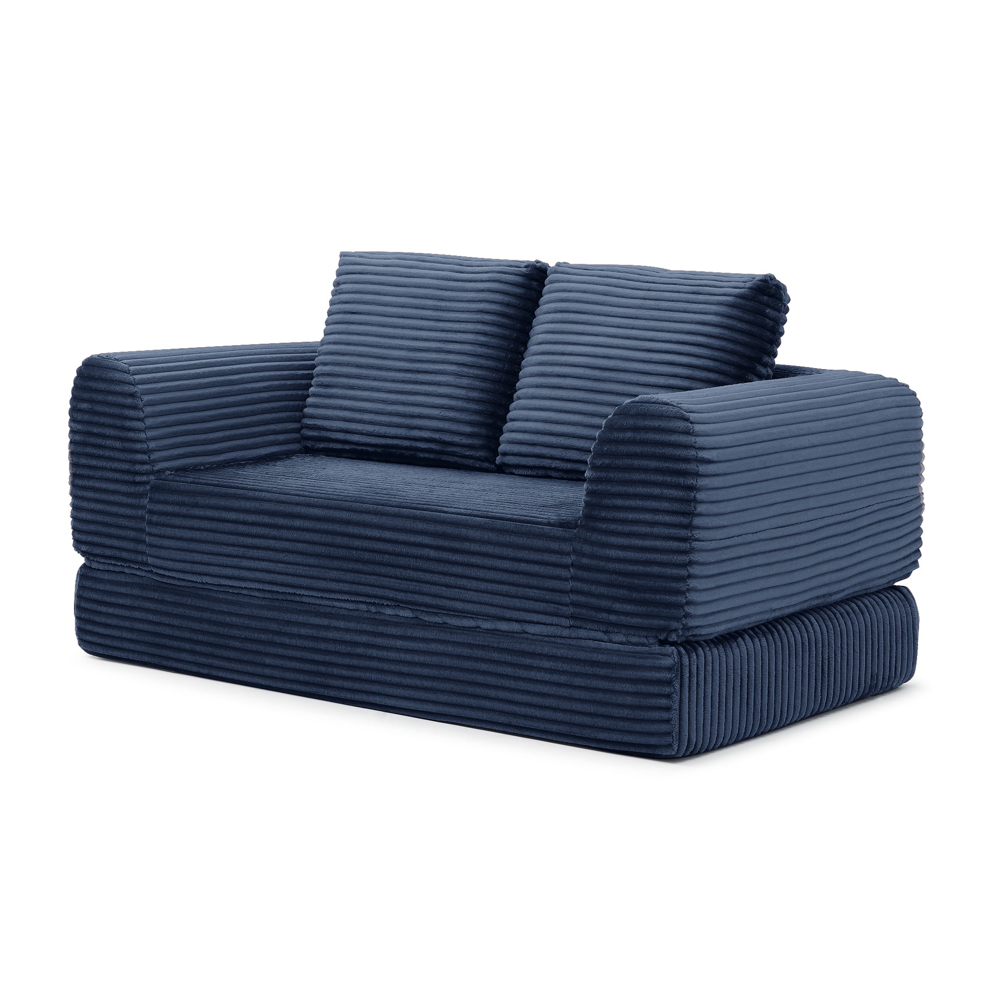 2-in-1 Folding Convertible Sofa Bed, Modern Corduroy Sleeper Couch with 2*pillows, Futon Modular Upholstered Boneless Loveseat with Pull-Out Bed,Folding Floor Modular Couch for Living Room Blue image 7