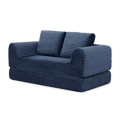 2-in-1 Folding Convertible Sofa Bed, Modern Corduroy Sleeper Couch with 2*pillows, Futon Modular Upholstered Boneless Loveseat with Pull-Out Bed,Folding Floor Modular Couch for Living Room Blue image 7