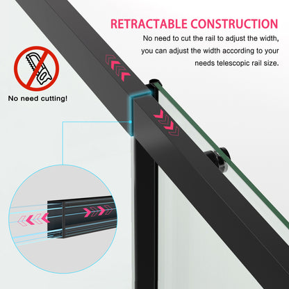 56-60" W x 74" H Semi-Frameless Sliding Shower Door, 1/4" (6mm) Clear SGCC Tempered Glass, Matte Black Finished, Adjustable Width – No Cutting Required image 5