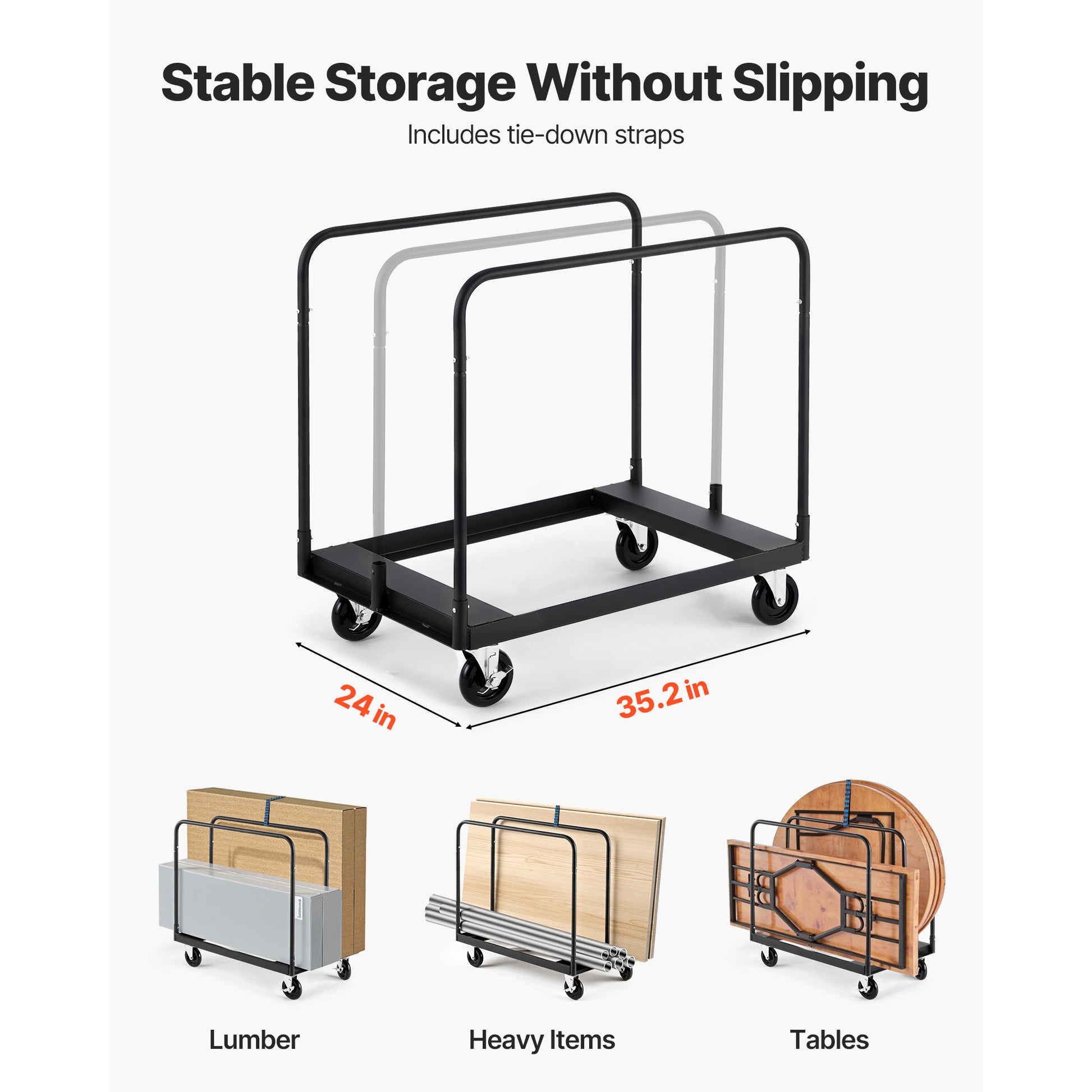 Drywall Cart Dolly, 1800 lbs Load Capacity, Steel Panel Truck Cart with 5 inch Swivel Casters, Lumber Drywall Dolly with with Tie-Down Strap & 3 Side Handrails for Factory, Warehouse, Garage, Black image 5