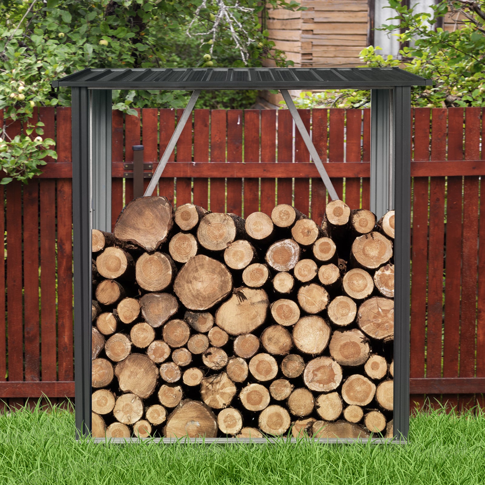 3ft x 5ft Outdoor Meta Firewood Rack,Open Wood Shed For Firewood, Pellet, or Lumber Storage, Black image 1