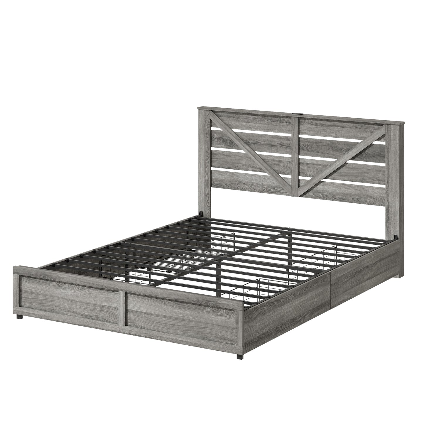 Queen-size Storage Bed Frame with Storage Headboard (4 Storage Drawers on Bed Body + LED Lighting) – Anti-slip & Noise-free Metal Mattress Support Platform + Sturdy Metal Slat Base, Grey image 12