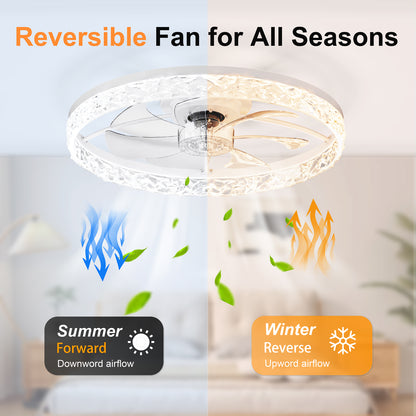 23.6" Ceiling Fans with Lights Remote and APP Control, Dimmable 3-Color and 6-Speed quiet DC Motor, WHITE Ceiling Fan for Bedroom Living Room image 4