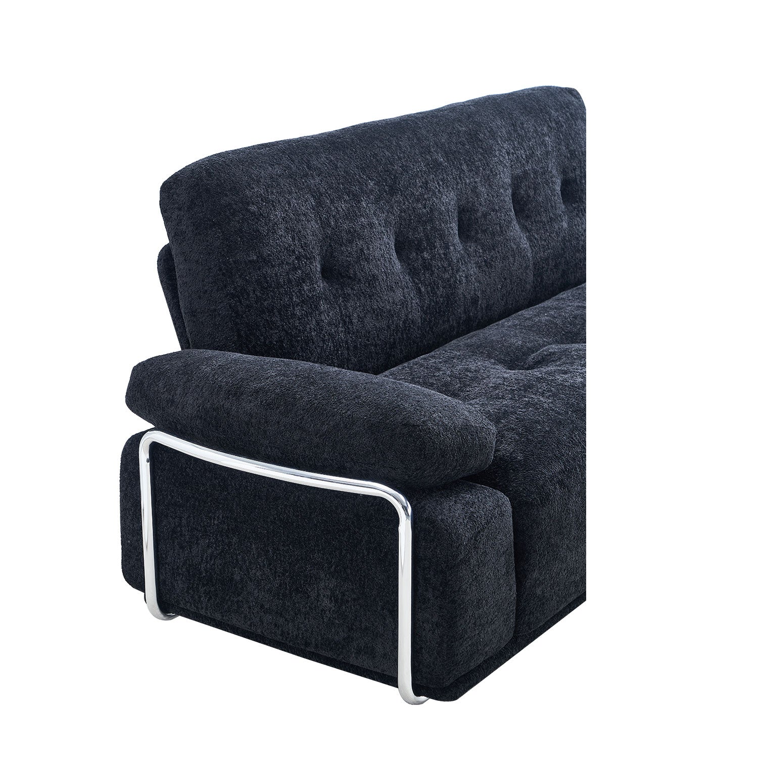 88.98'' Width Modern Sofa with Compression Seat Cushions and Back Cushions,Steel Arm Frame,Chenille Fabric,Black Color image 6
