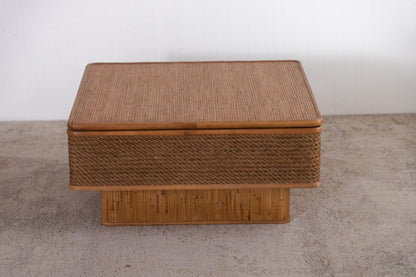 31.52"Square Rattan + Hemp Rope Coffee Table With Adjustable Storage Function, Featuring A Vintage Natural Style,for Dining Room, Kitchen And Living Room,Natural image 6