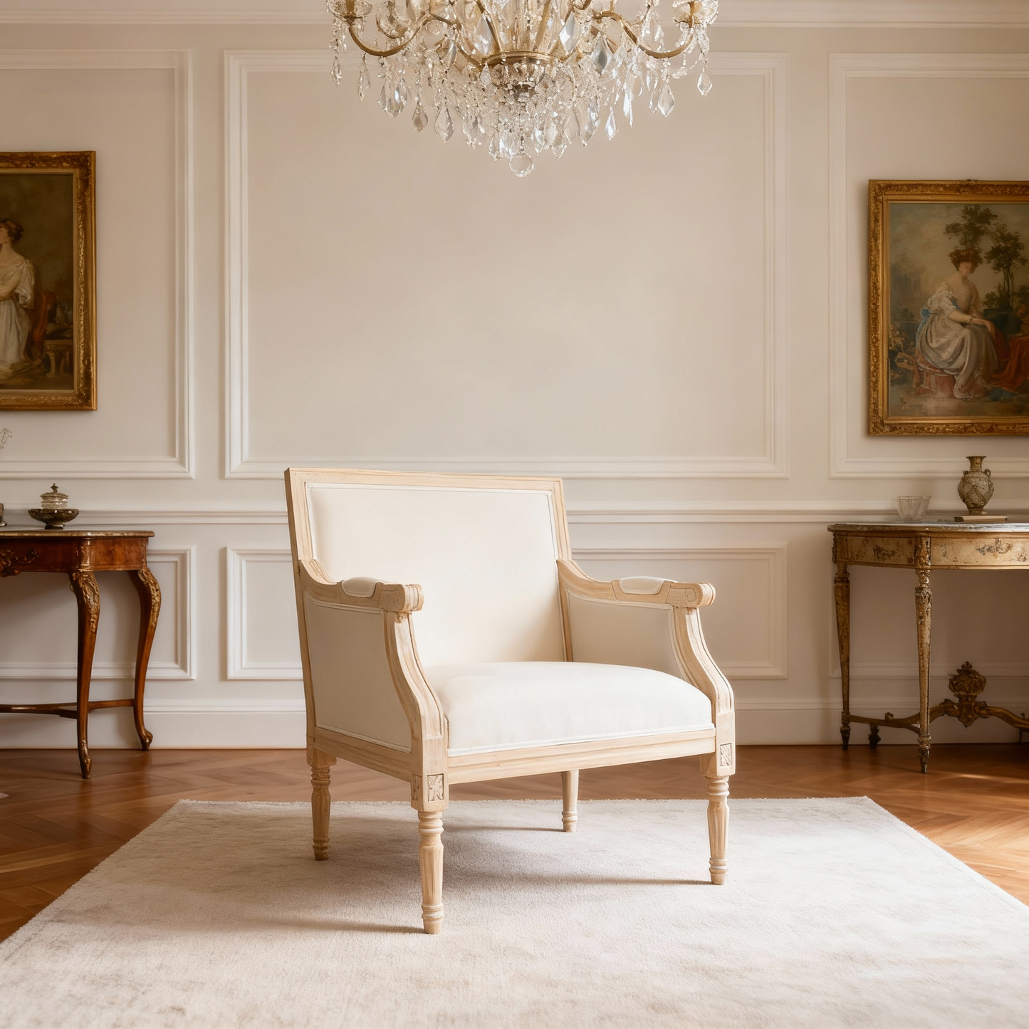 French Accent Chair Traditional Wood Frame Linen Upholstery Distressed Finish Home Decor, Single image 8