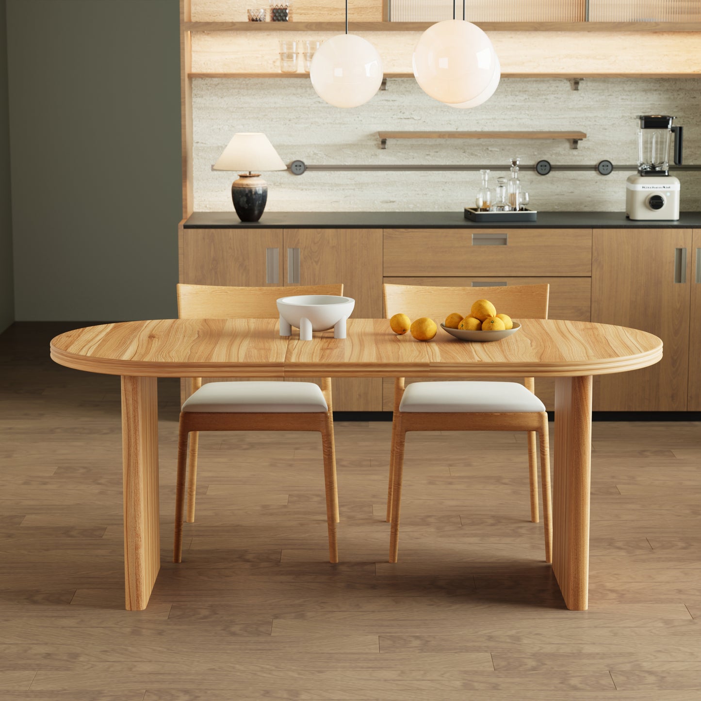 55.12"-70.87"Modern Extendable Dining Table with removable extension leaves,Mid-century modern style home table,Suitable for dining rooms, kitchens, and living rooms,Natural Walnut image 9
