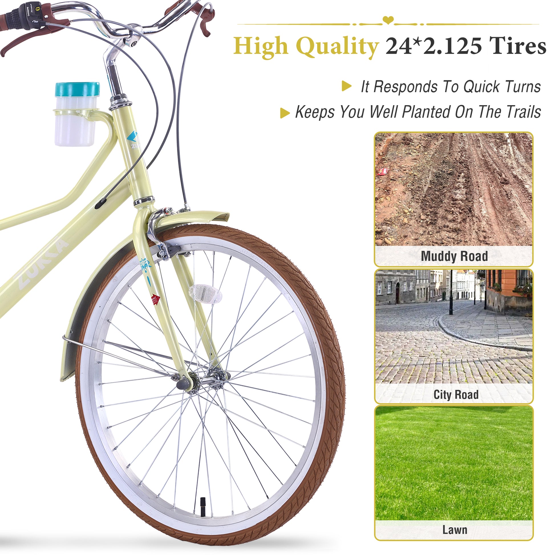 24 Inch Women's Cruiser Bike,6 Speed Step-Through Commuter Bicycle with Rear Rack & Cup Holder, Adult City Bike image 5