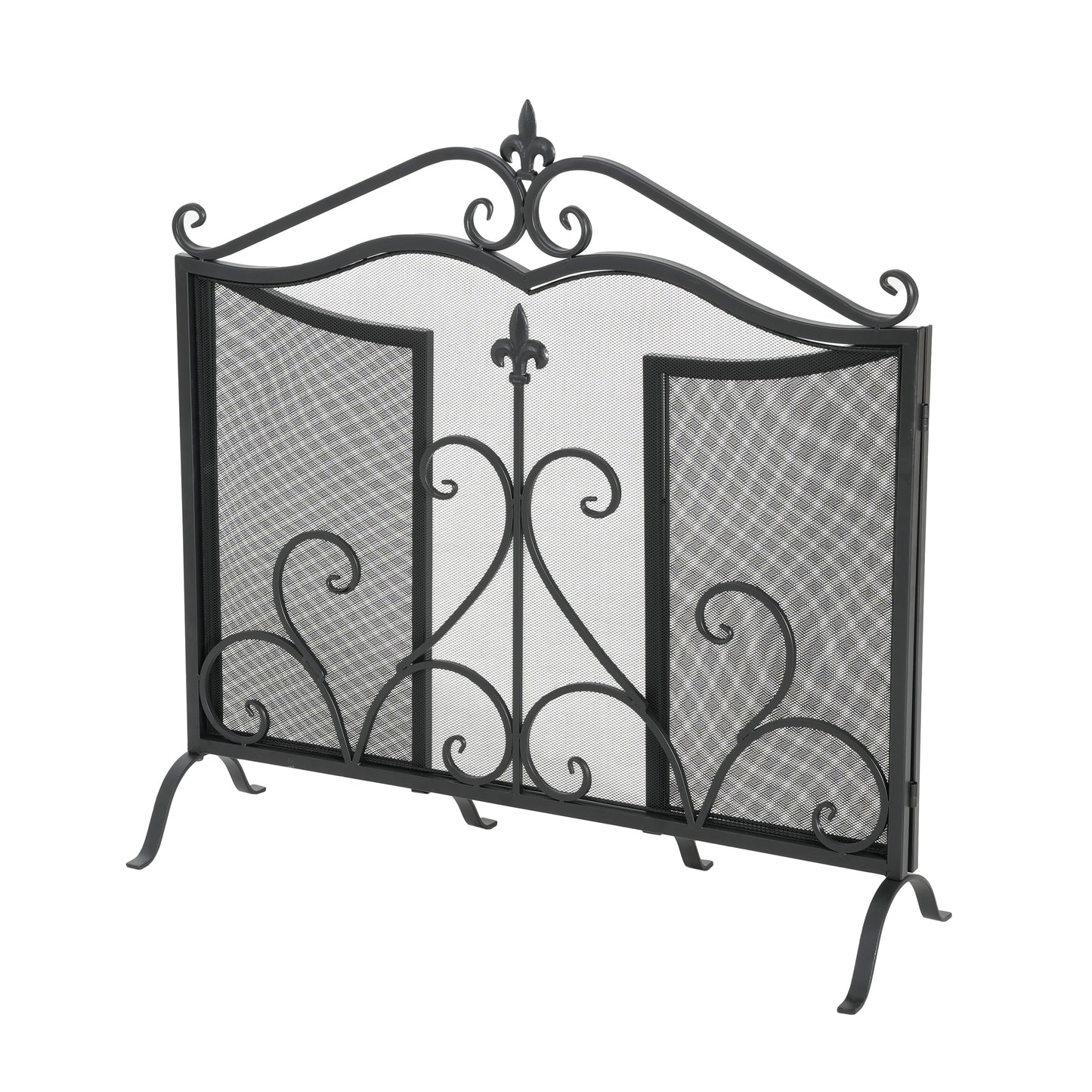 Onyx 3-Panel Iron Fireplace Screen 54" x 31.5", Black Finish image 7