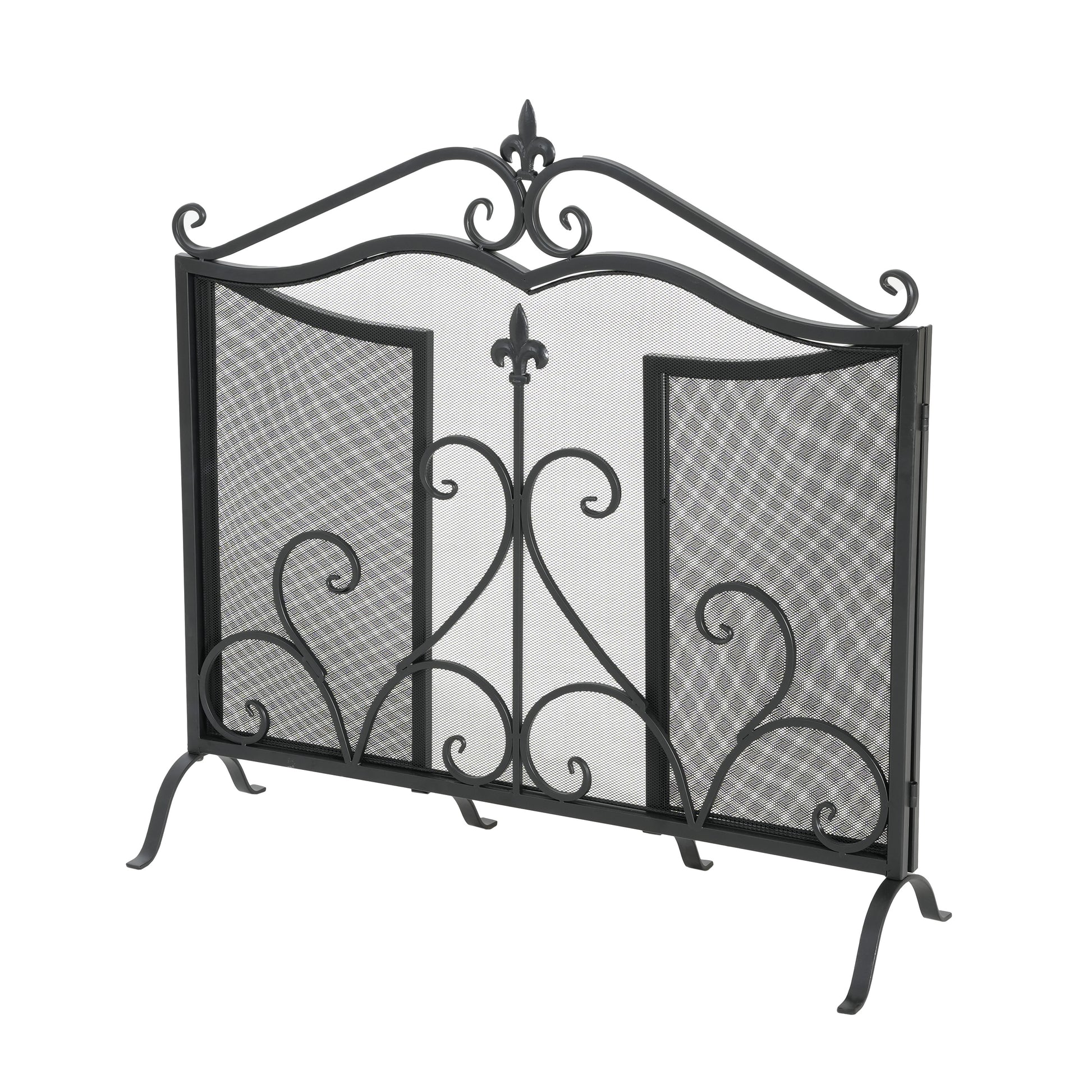 Onyx 3-Panel Iron Fireplace Screen 54" x 31.5", Black Finish image 7