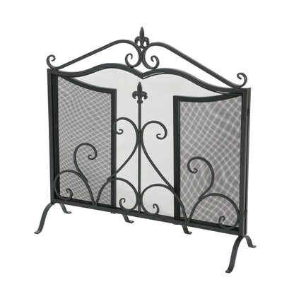 Onyx 3-Panel Iron Fireplace Screen 54" x 31.5", Black Finish image 7