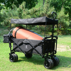 Collapsible Wagon 140L Wagons Carts Foldable with Removable Canopy, Folding Wagon Cart with Wheels for All-Terrain with Brake, Foldable Wagon with Cooler Bag, for Camping Beach Shopping