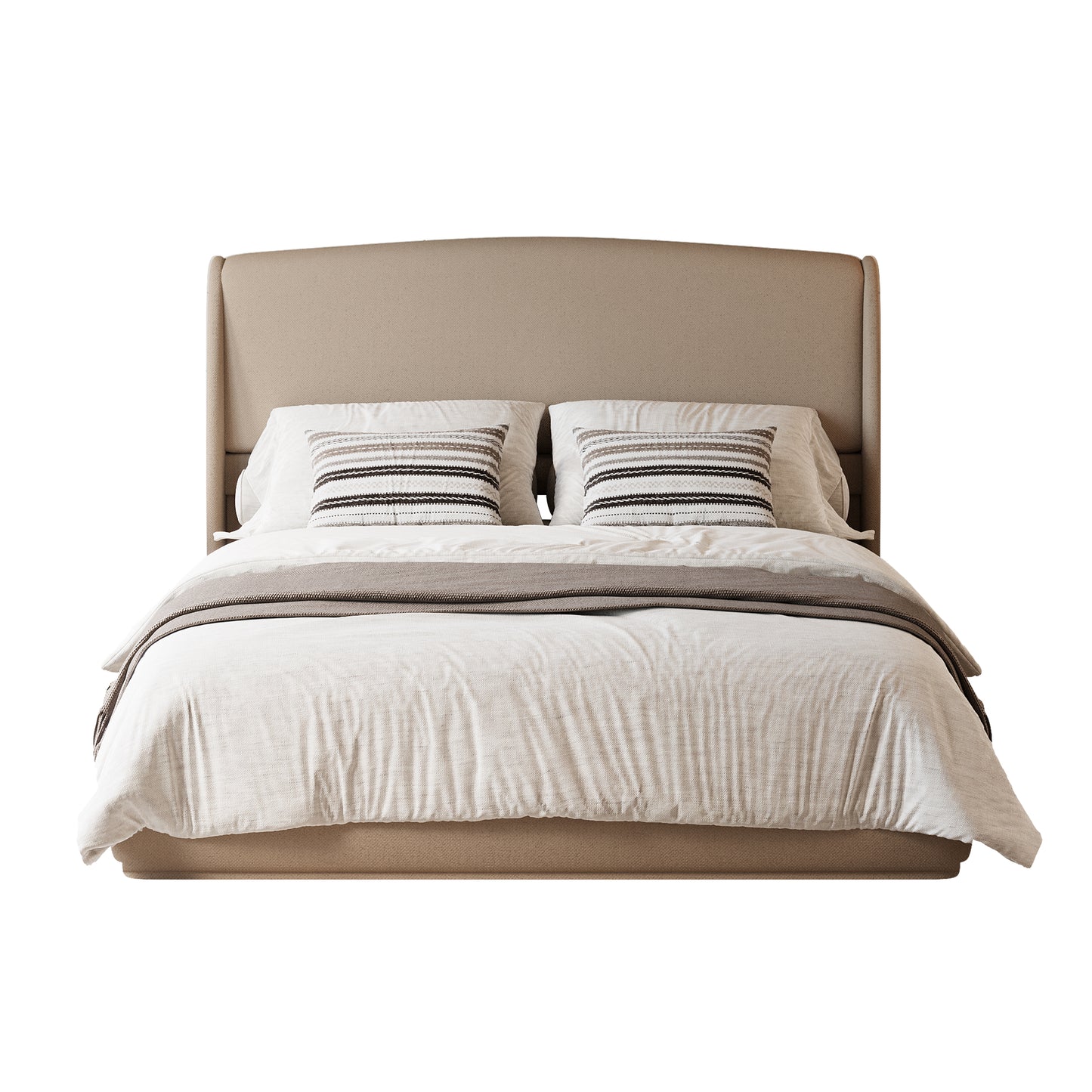 Upholstered Queen Bed Frame with Wingback Headboard, Low Profile Platform Bed with Padded Headboard, No Box Spring Needed, Easy Assembly, Elegant Linen Fabric, Brown image 7