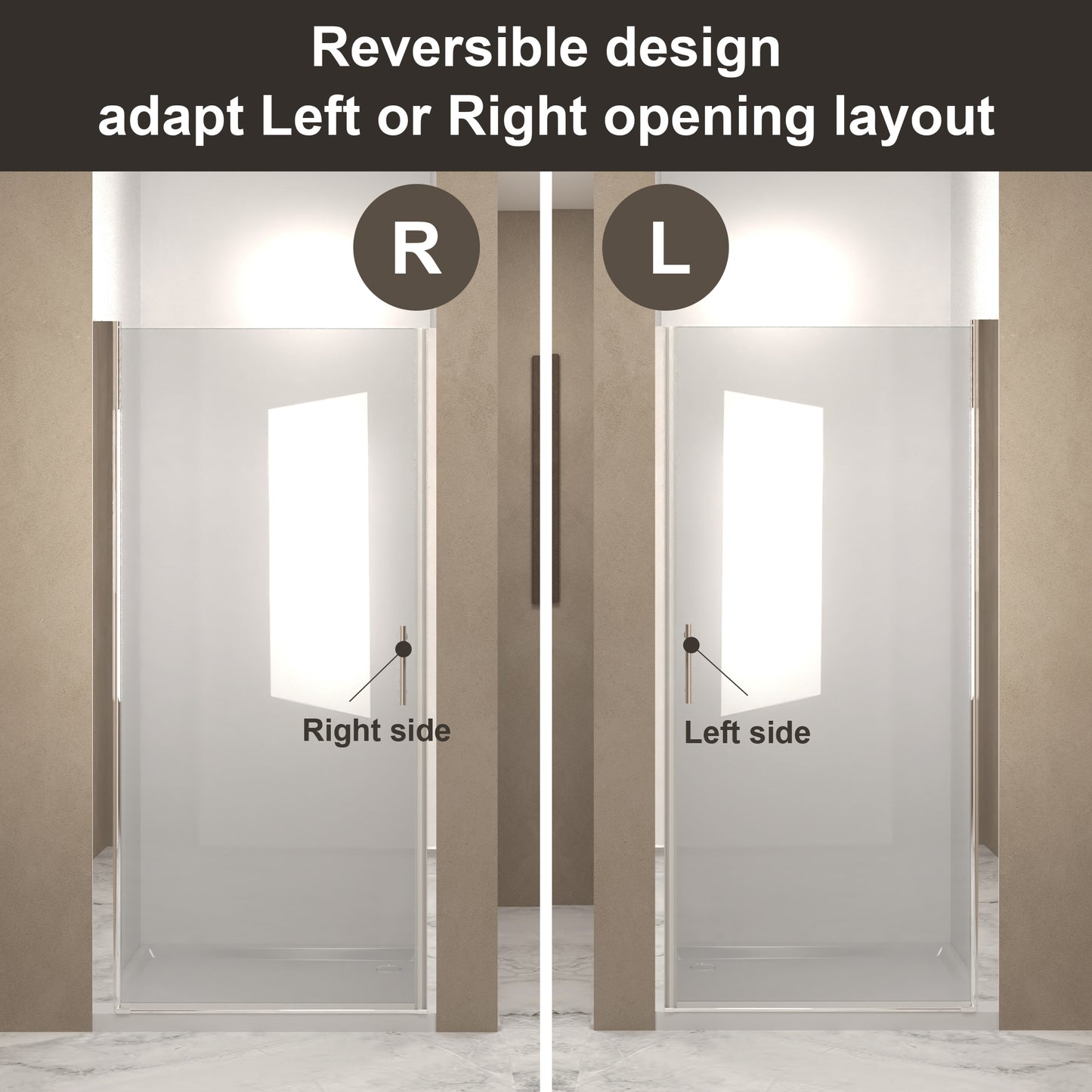 37-36"x 72" Pivot Shower Door, Chrome Aluminum Frame, Half Frame,1/4"(6mm) Tempered Glass Explosion Proof Film image 6