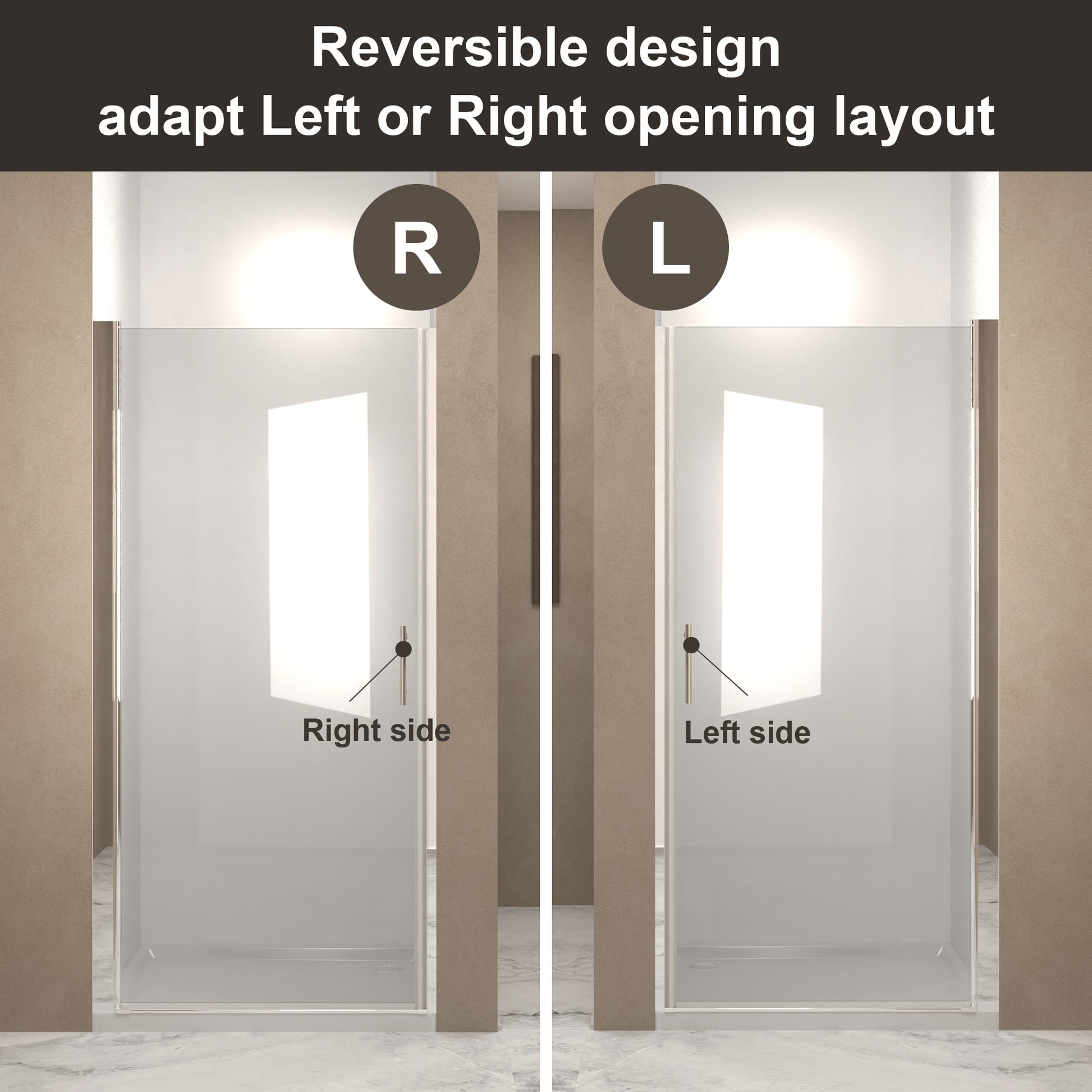 37-36"x 72" Pivot Shower Door, Chrome Aluminum Frame, Half Frame,1/4"(6mm) Tempered Glass Explosion Proof Film image 6