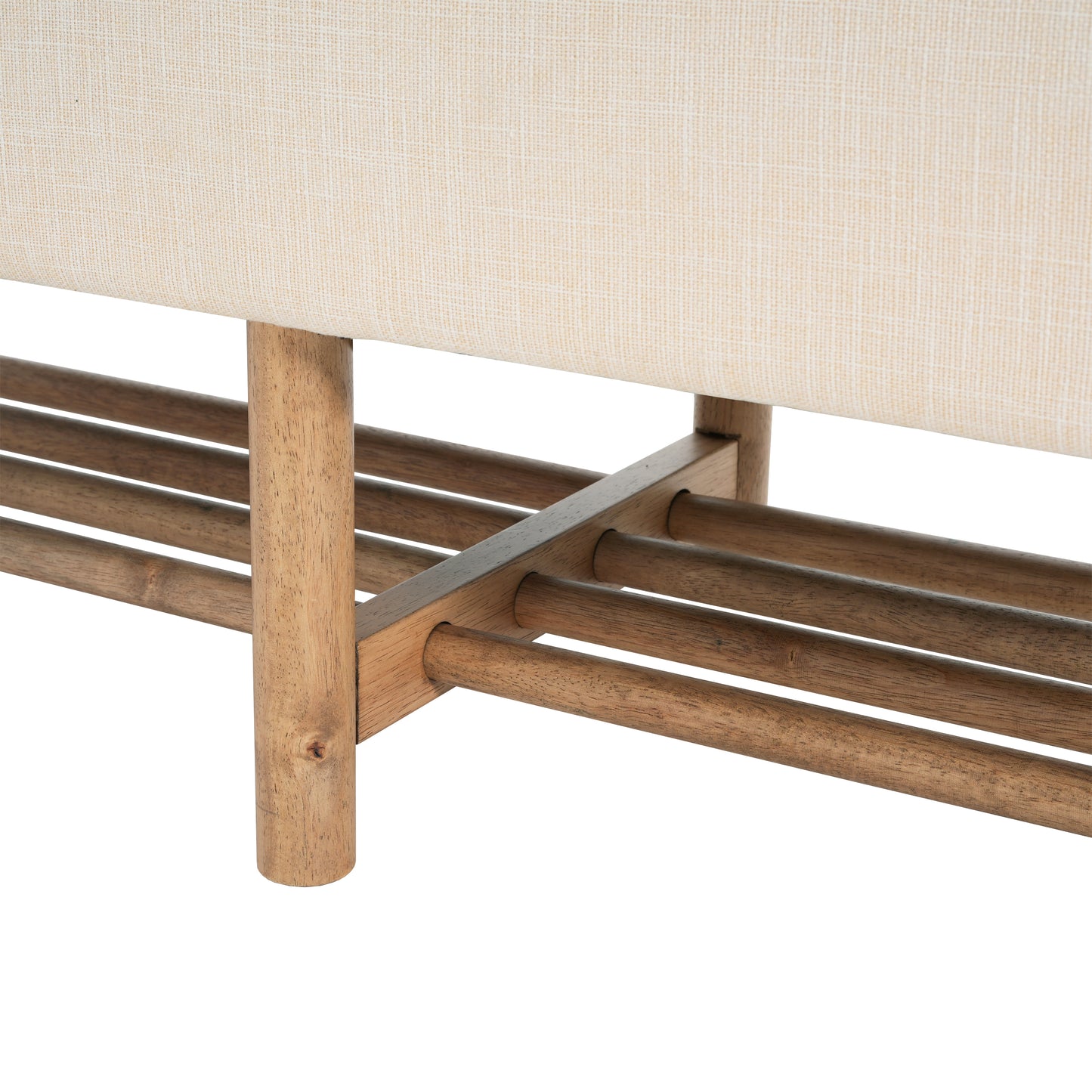 Rectangular Upholstered Linen Fabric Ottoman Bench, Solid Wood Legs, Beige (old sku N757P296699I) image 7