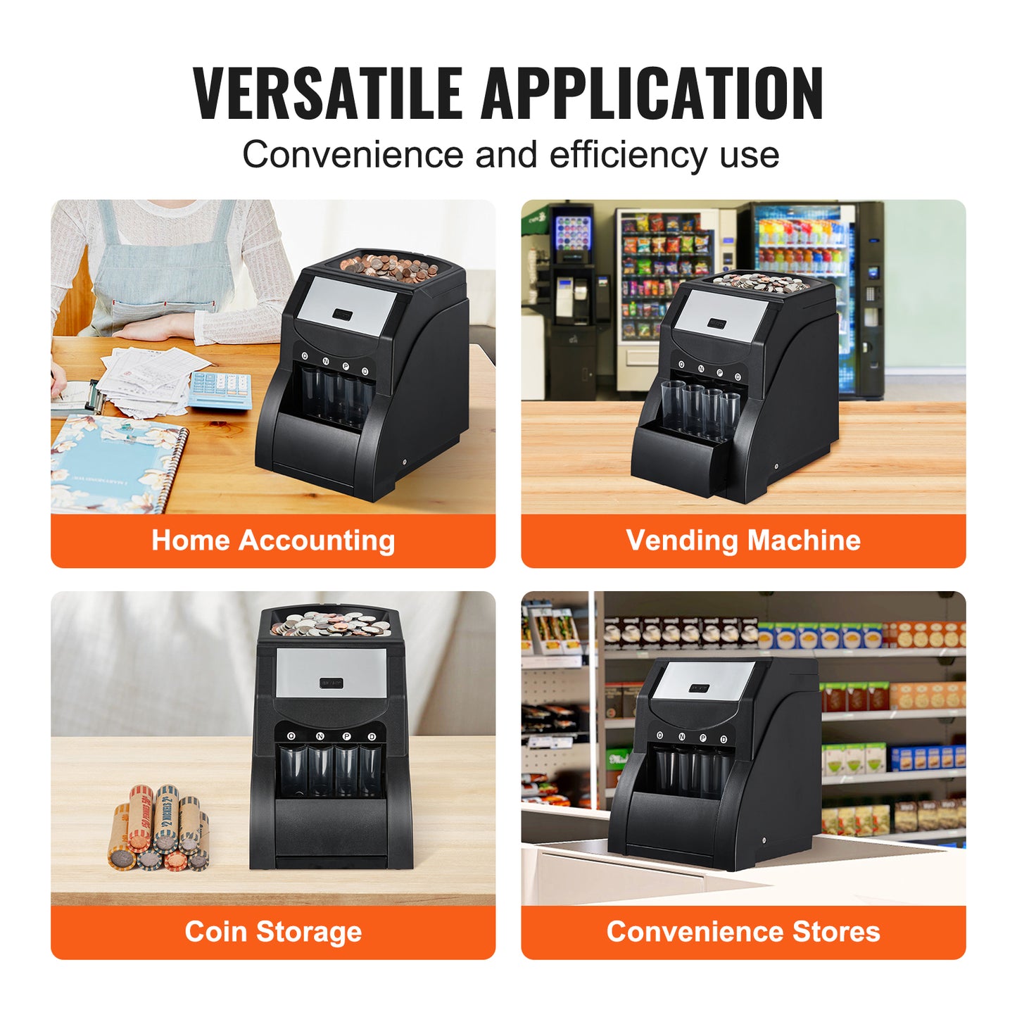 USD Coin Sorter, Coin Sorter Machine for USD Coin 1￠ 5￠ 10￠ 25￠, Sorts up to 230 Coins/min, Coin Sorter and Wrapper Machine Holds 200 Coins Included 4 Coin Tubes, Black image 2