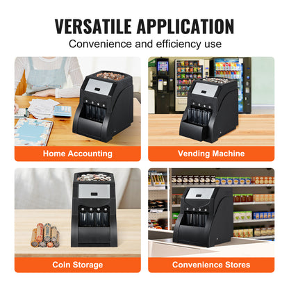 USD Coin Sorter, Coin Sorter Machine for USD Coin 1￠ 5￠ 10￠ 25￠, Sorts up to 230 Coins/min, Coin Sorter and Wrapper Machine Holds 200 Coins Included 4 Coin Tubes, Black image 2