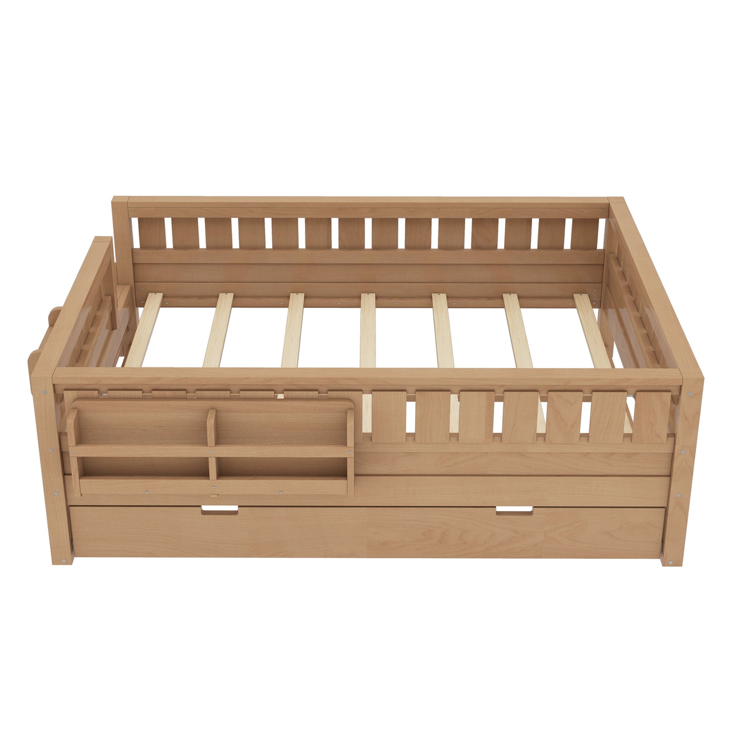 Full with built-in bookshelves and small staircase, high-quality safety rails, and Trundle,Natural image 11