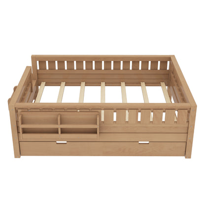 Full with built-in bookshelves and small staircase, high-quality safety rails, and Trundle,Natural image 11