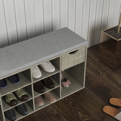 Storage Bench, Shoe Bench, Entryway Bench with Padded Cushion, Drawer and Open Compartments, Bench with Storage, 3 Tier Shoe Rack Bench image 3