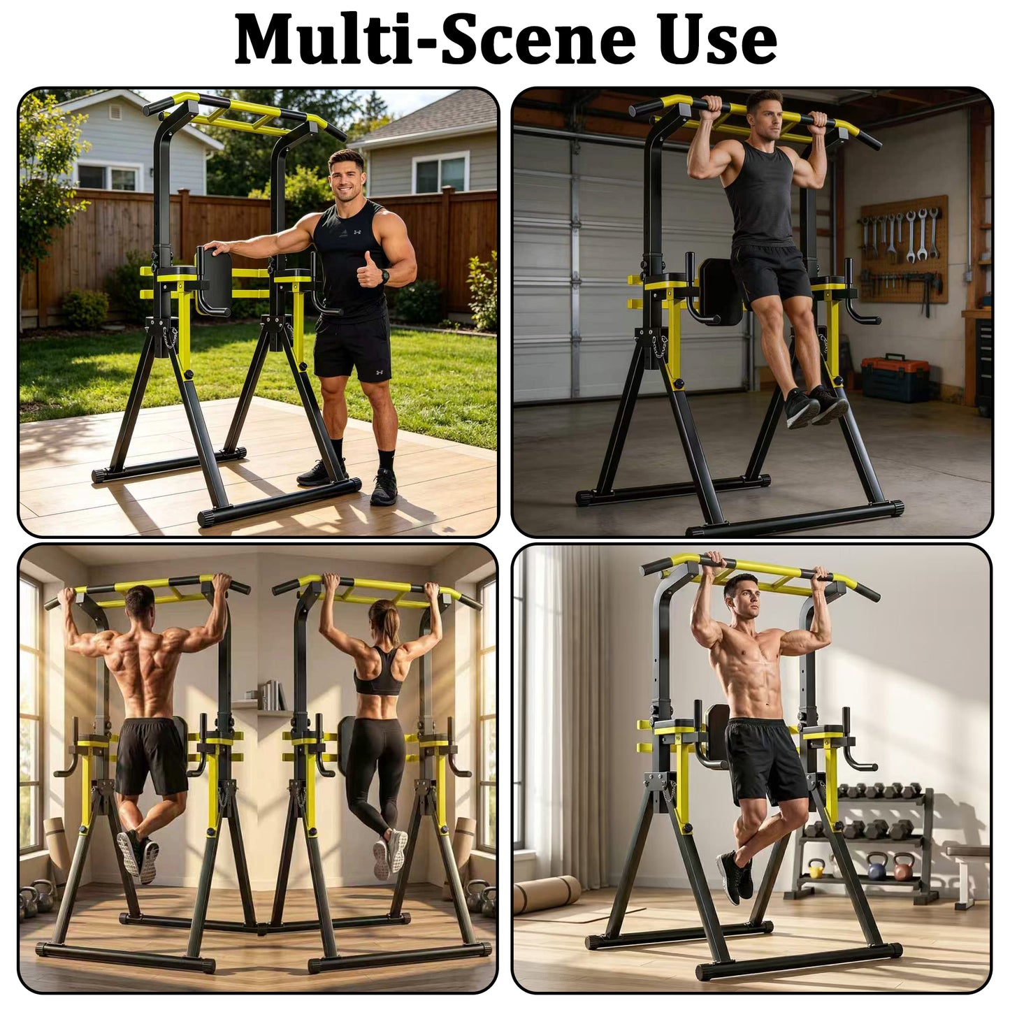 Power Tower Pull Up Bar Station, 10-Level Adjustable Height Dip Station, Heavy-duty Frame Structure,Multi-Functional Home Gym Strength Training Equipment image 9