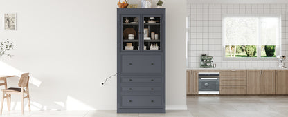 [Assembly Video Provided] TOPMAX 36x16.5x78inch Freestanding Kitchen Pantry Storage Cabinet,Multifunctional Cupboard with 3 Drawers,Adjustable Shelves and Power Outlet for Dining and Living Room,Grey image 3