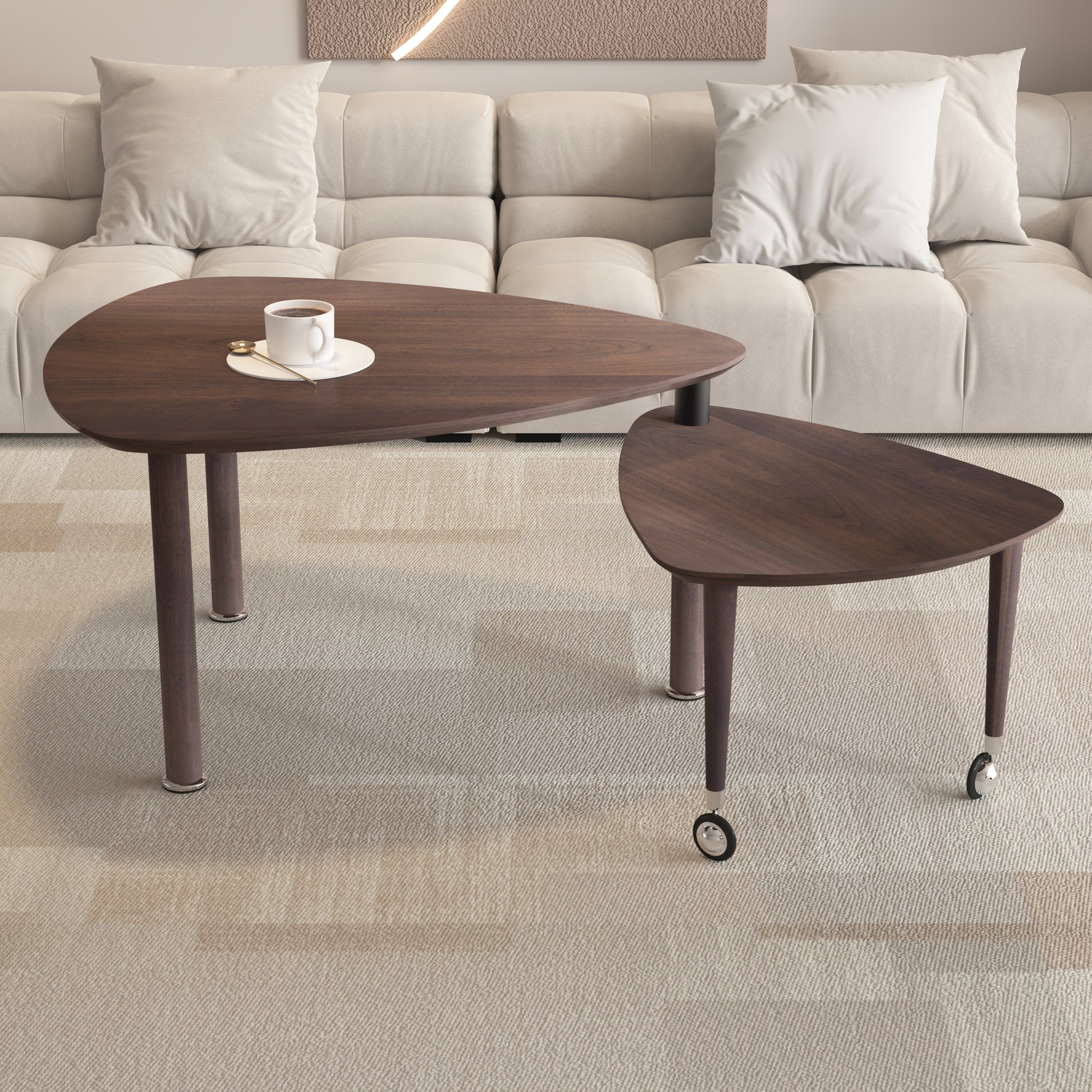 360 degree Rotatable modern Coffee Table for Living Room, solid wood legs with simply assemble Cocktail Table, Rotating Modern Apartment Wood Furniture Walnut / Black / Grey Brown / White image 1