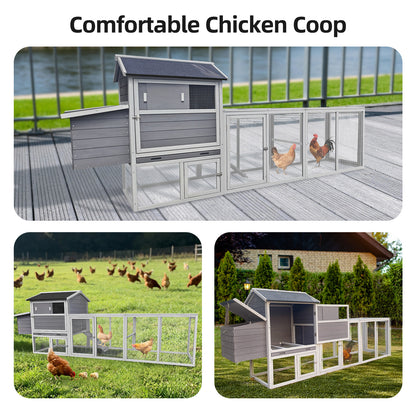 large main house, Gray Wooden Chicken Coop, Large Outdoor Hen House with Run and Nesting Box Poultry Cage, Rabbit Hutch, Waterproof Anti-UV Panel for Backyard image 7