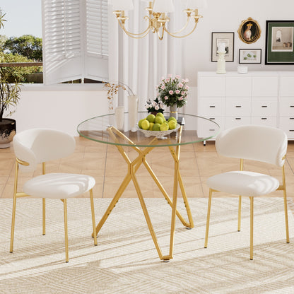 35.4-inch round tempered glass dining table, suitable for 1-4 people, space-saving small kitchen dining table, equipped with sturdy metal table legs, suitable for dining room, living room,Gold image 5
