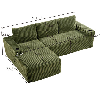104 Inch Cloud Sectional Couch,Modern Modular Sectional Sofa with Deep Seat,Corduroy Boneless Couches with L-Shape Chaise for Living Room Bedroom,No Assembly Required image 7