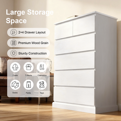 6 Drawers Dresser for Bedroom, Tall Dresser for Bedroom, Modern Chest of Drawers with Concealed Handles, Vertical Wood Storage Cabinet for Bedroom, Living Room, Entryway, White image 6