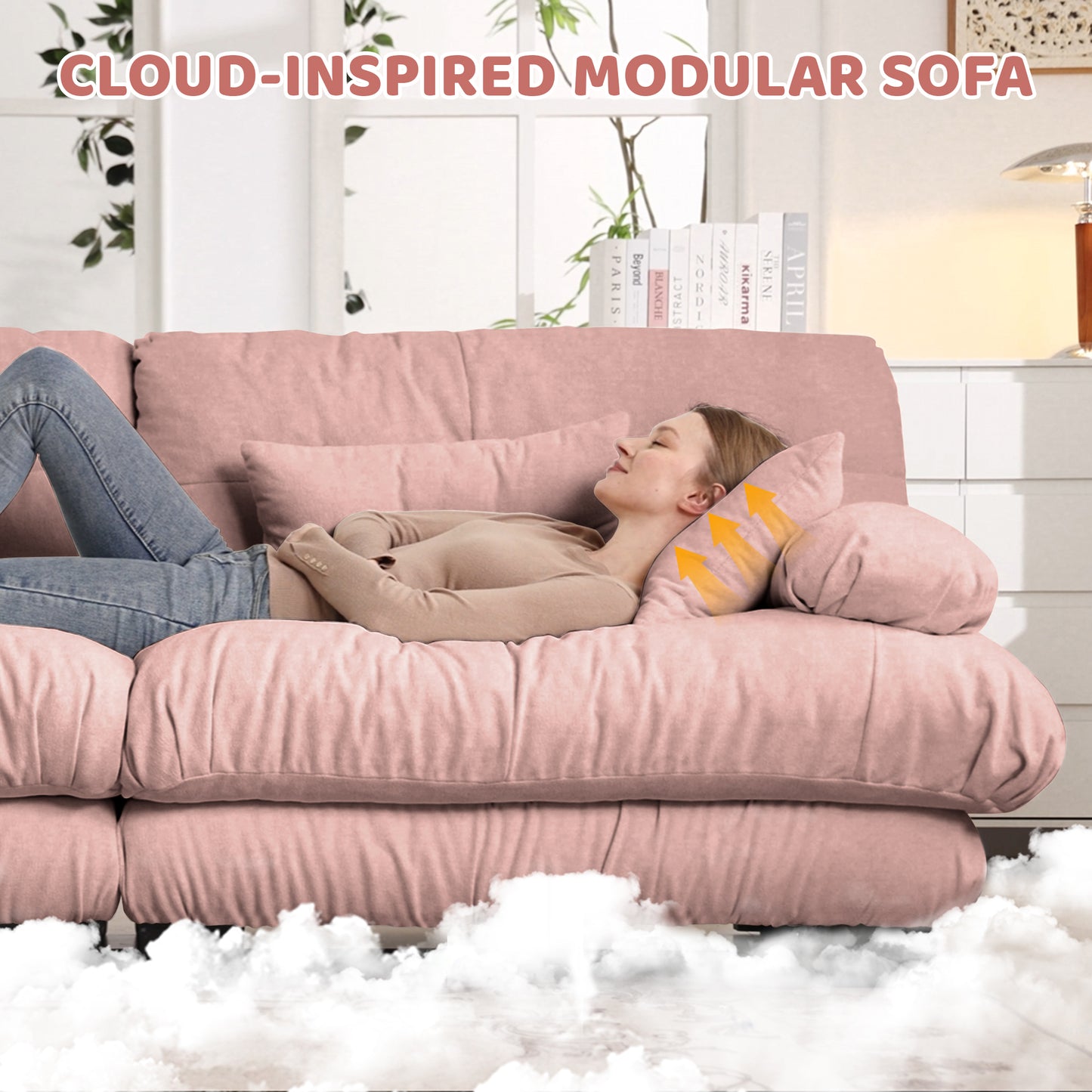 Luxury Modular Sectional Sofa Couch,Oversized L Shaped Cloud Couch for Living Room,Deep Seat Sofa Couch with Convertible Ottoman,Chenille Pink image 6