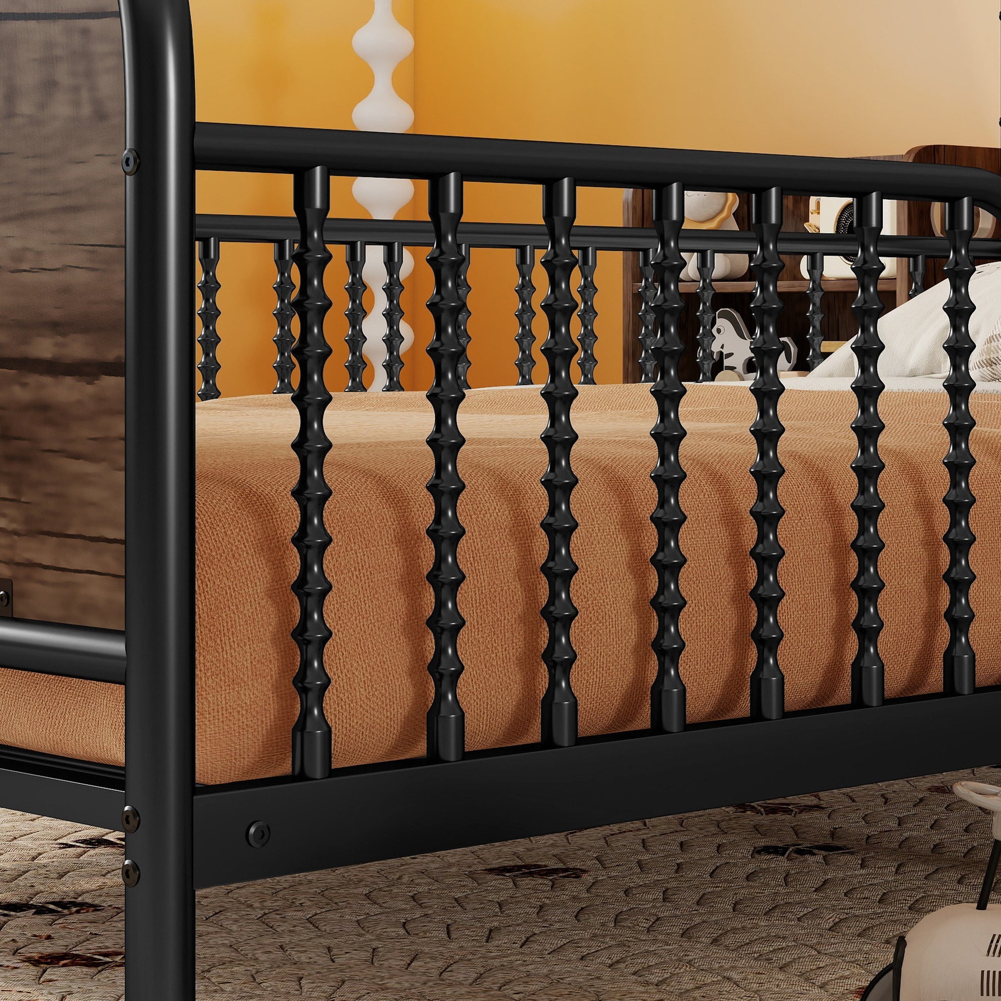Twin Size Metal Platform Bed Frame with Light, Kids Twin Metal Bed with Upholstered and Pull Out Storage Shelves, Black (Expect Arrival Date 2025/10/5) image 3
