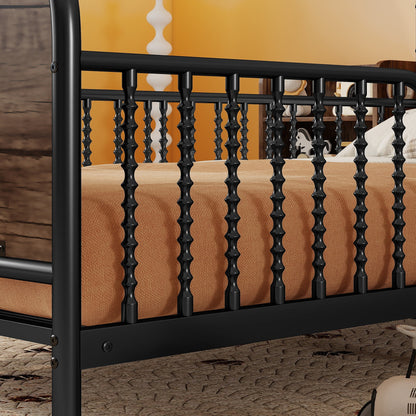 Twin Size Metal Platform Bed Frame with Light, Kids Twin Metal Bed with Upholstered and Pull Out Storage Shelves, Black (Expect Arrival Date 2025/10/5) image 3