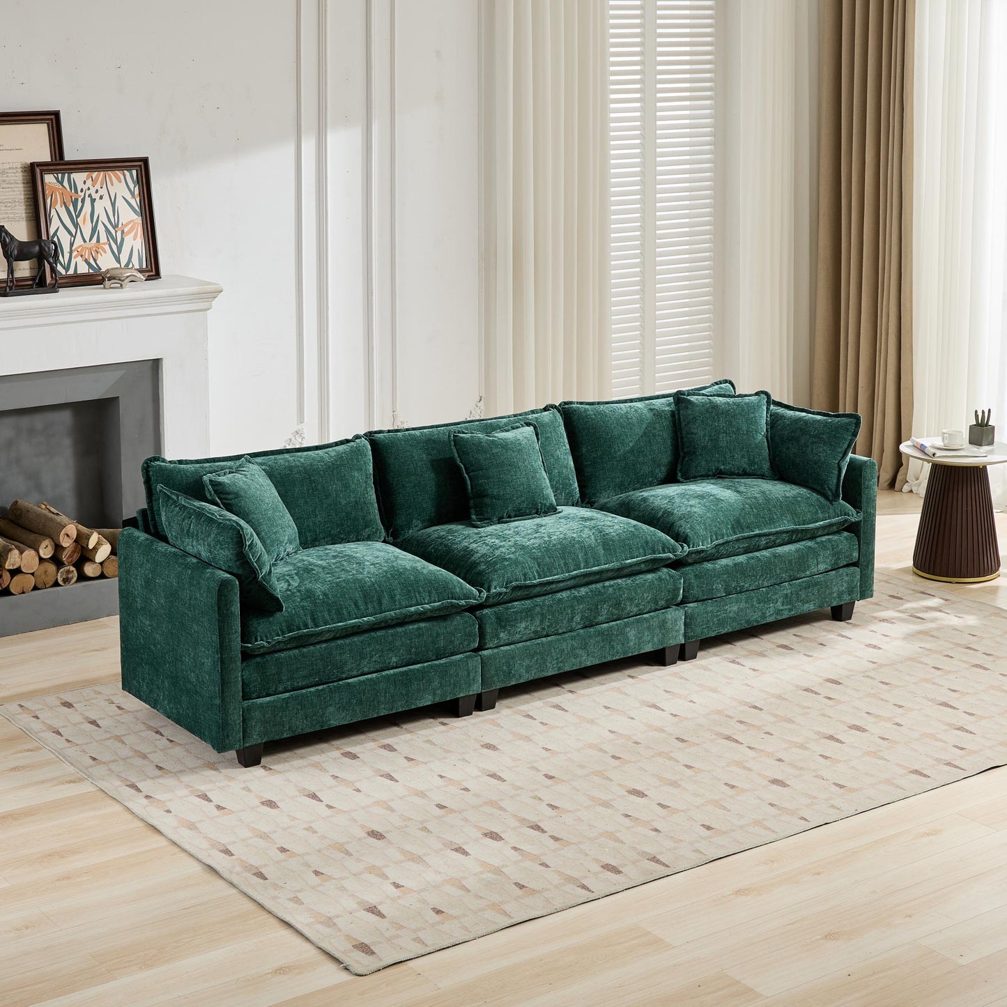 Cloud Sofa 3 Seats (Ottoman is not included), Modern Sectional Couch, for Living Room Bedroom and Apartment, Comfy Double Layer Upholstered Seat Cushion, Breathable Chenille Fabric,Green,SW5013GN image 2