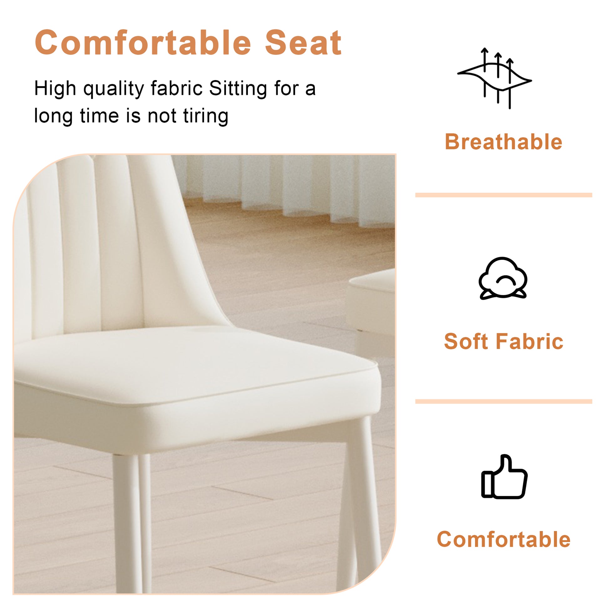 White dining chairs and living room chairs. Metal legs provide strong support, suitable for kitchens, living rooms, and restaurants. image 7