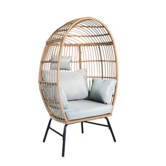 Outdoor Garden Wicker Egg Chair And Footstool Patio Chaise, With Cushions, Outdoor Indoor Basket Chair