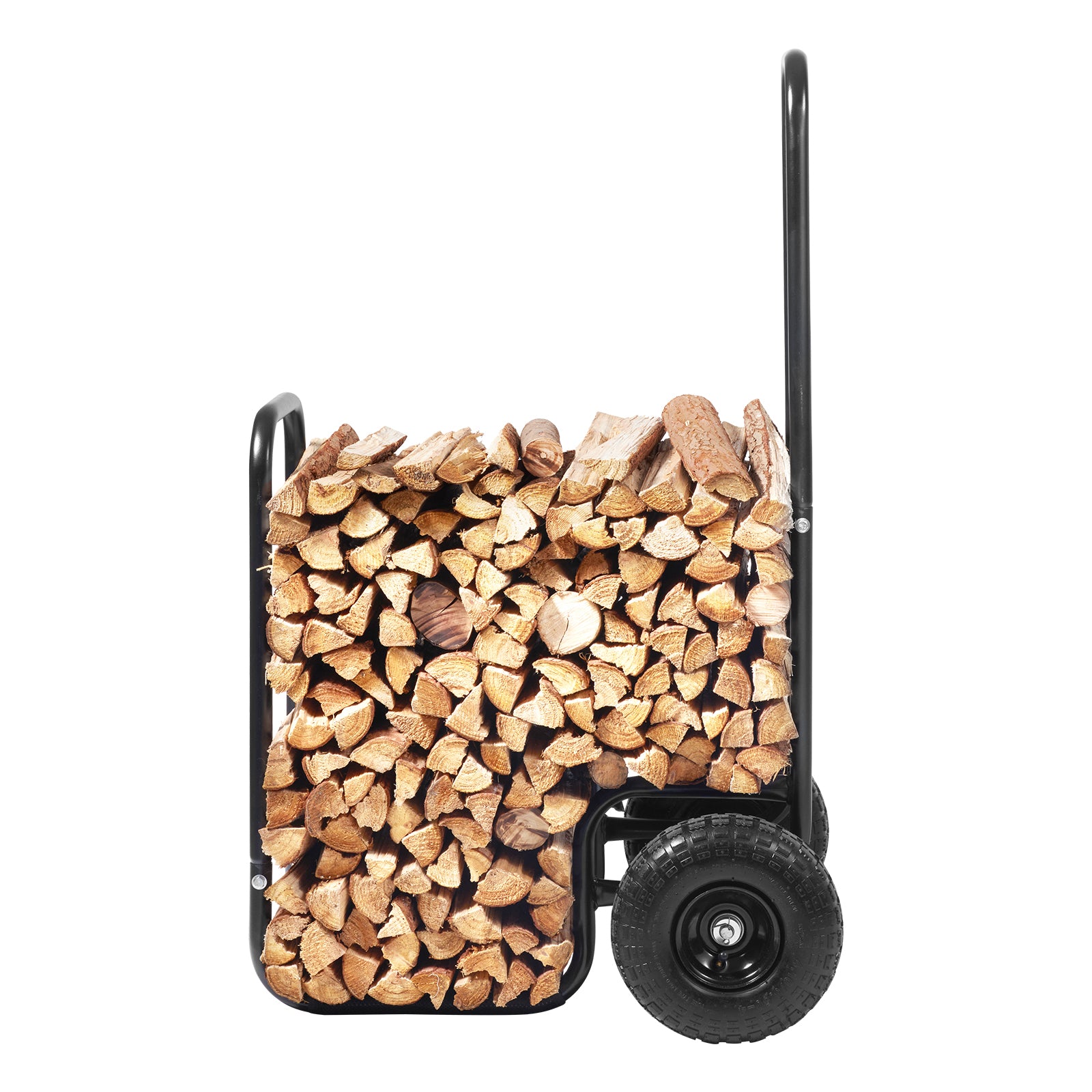 Firewood Log Cart, 250 lbs Load Capacity, Outdoor and Indoor Wood Rack Storage Mover with Pneumatic Rubber Wheels, Heavy Duty Steel Dolly Hauler, Firewood Carrier for Fireplace, Fire Pit, Black image 3